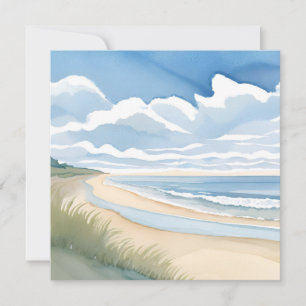 Beach Shore Walk Coastal Ocean Watercolor Thank You Card