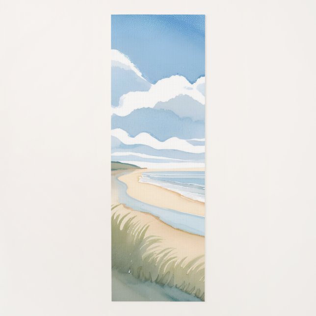 Beach Shore Walk | Coastal Ocean Watercolor Yoga Mat (Front)