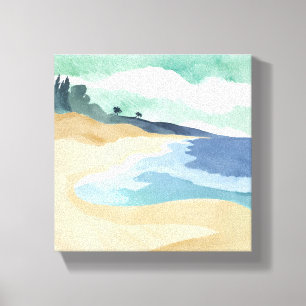 Beach Shore Watercolor Blue Canvas Print
