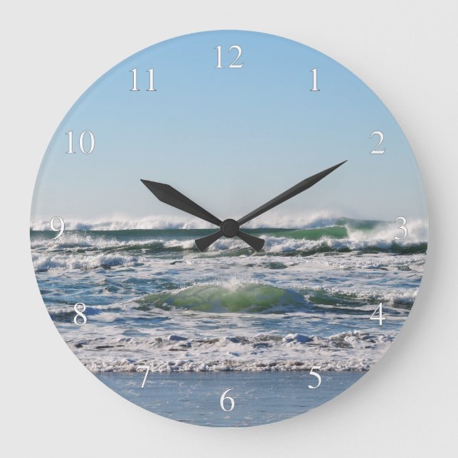 Beach Shore Waves Small Numbers Large Clock (Front)