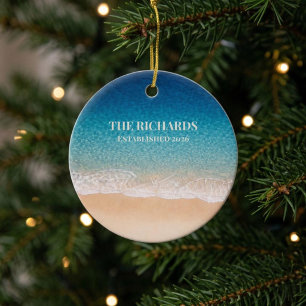 Beach Shoreline Custom Name Ceramic Ornament