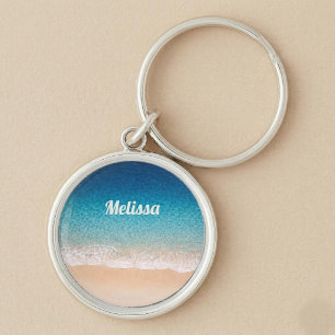 Beach Shoreline Custom Name Key Ring
