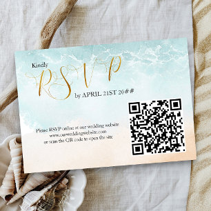 Beach Shoreline Destination Wedding QR Code RSVP Card