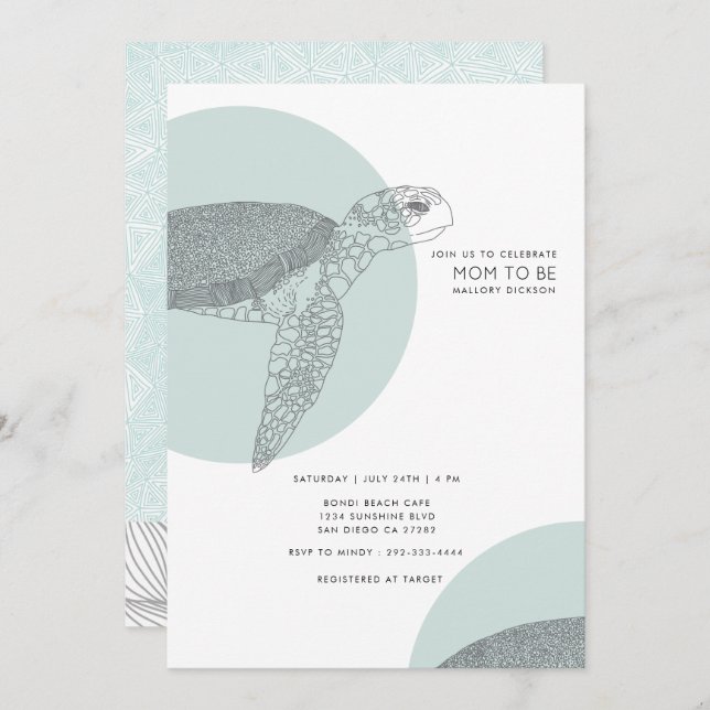 Beach Side Turtle Baby Shower | Baby Boy Invitation (Front/Back)
