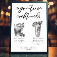 Beach Signature Cocktails Black White Wedding