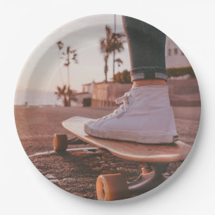 beach skating paper plate