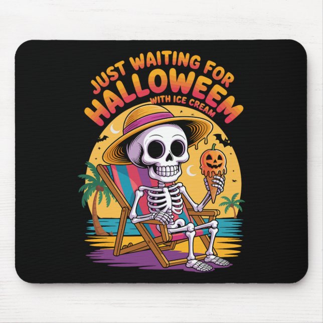 Beach Skeleton With Ice Cream Halloween Summer Cou Mouse Pad (Front)