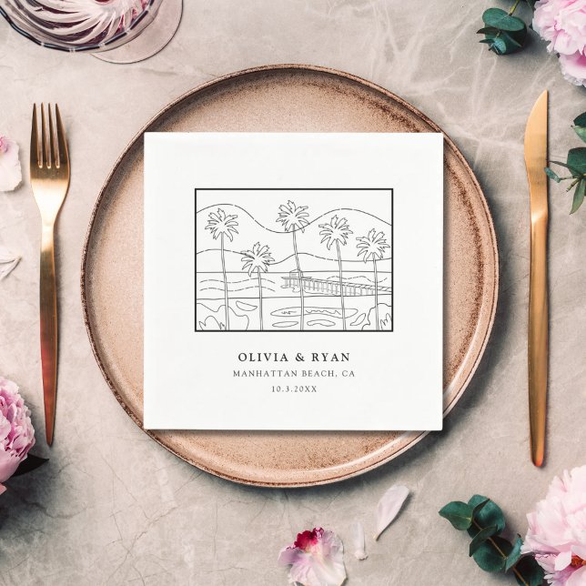 Beach Sketch Wedding Paper Cocktail Napkin (Beach Sketch Wedding Paper Cocktail Napkin
)
