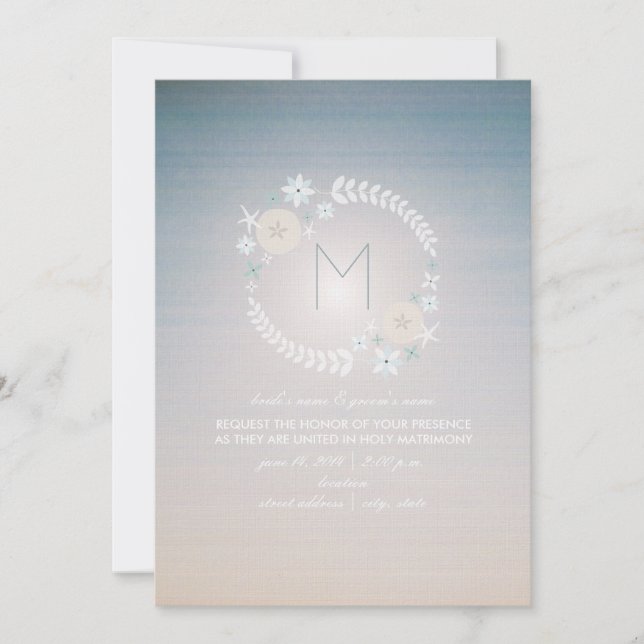 Beach Sky Photo Monogram Wedding Invitation (Front)
