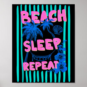 Beach sleep repeat stripes summer vacation poster