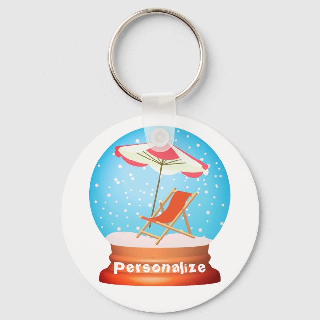 Beach snow globe lounge chair umbrella sand unique key ring (Front)