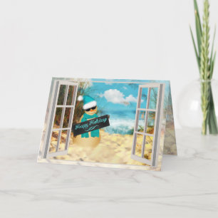 Beach Snowman   Christmas Tropical Beach Window Holiday Card