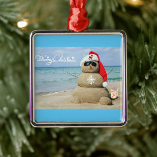 **BEACH SNOWMAN WITH GREETING** CHRISTMAS ORNAMENT