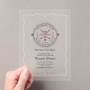 Beach Social Club Golf Bachelorette Party Acrylic Invitations
