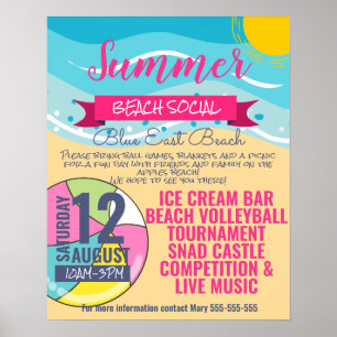 beach social school PTO flyer and poster template