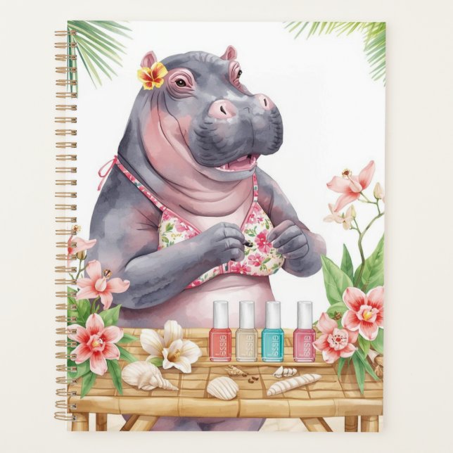 Beach Spa Hippo in Bikini Manicure Coastal Beauty Planner (Front)