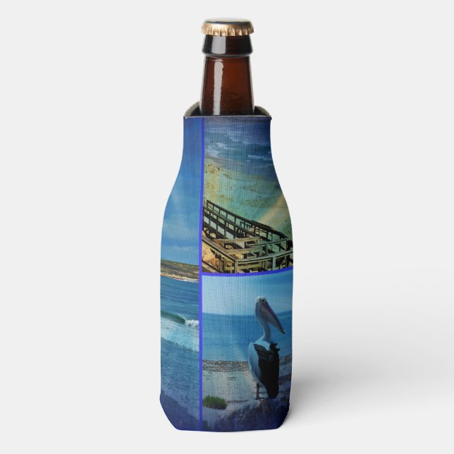 Beach Sparkle Photo Collage, Bottle Cooler (Bottle Front)