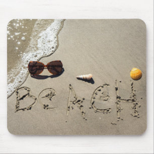 Beach Spelled In The Sand Mouse Pad