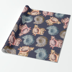 Beach Spiral Seashells & Conch Shells Coastal Wrapping Paper