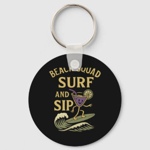 Beach Squad Surf And Sip Retro Surfing Tail Graphi Key Ring