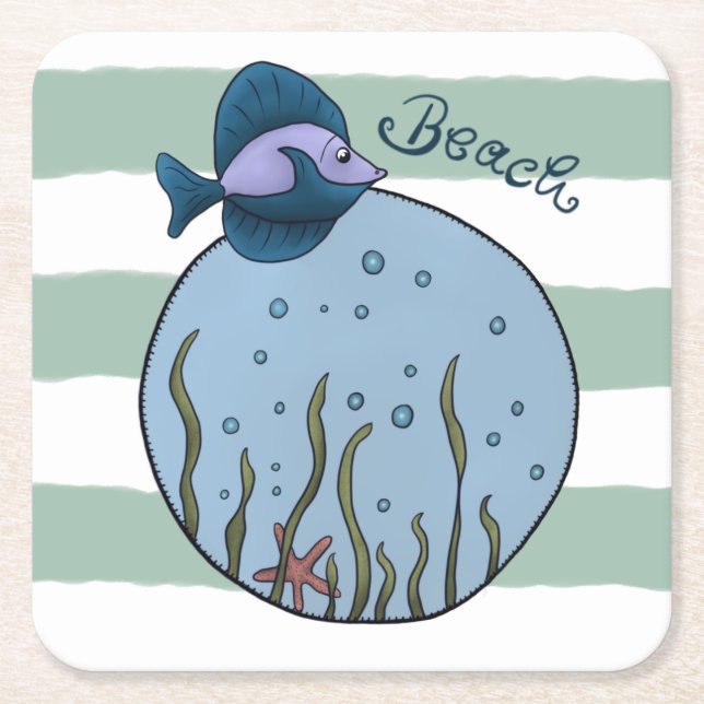 beach  square paper coaster (Front)