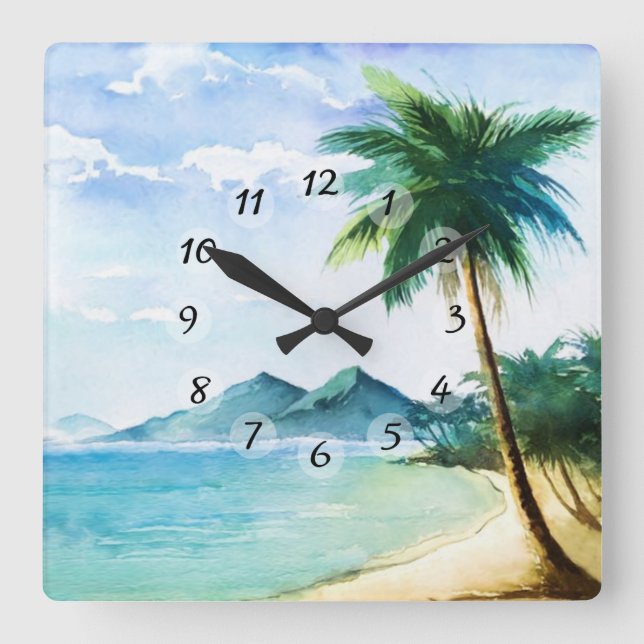 Beach Square Wall Clock (Front)