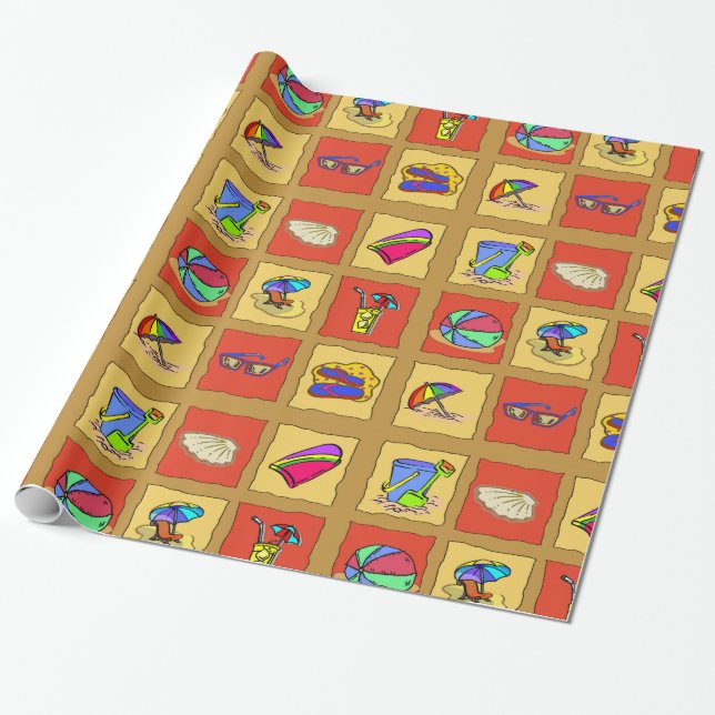 Beach Squares Wrapping Paper (Unrolled)
