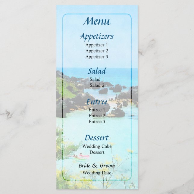 Beach  St. Georges Bermuda Wedding Menu (Front)