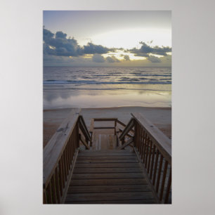 Beach Stairs Down to Calm Water's Edge At Sunrise Poster
