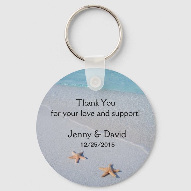 Beach Star Fish Love Personalised Wedding Favour Key Ring (Front)