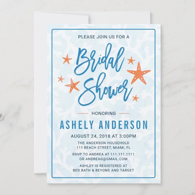 Beach Starfish Bridal Shower Invitation (Front)