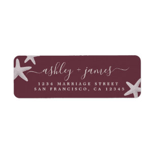 Beach Starfish Burgundy Wedding Return Address Label