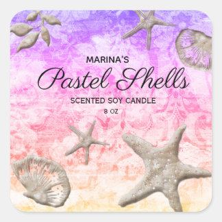 Beach Starfish Candle Pastel Shells Square Sticker