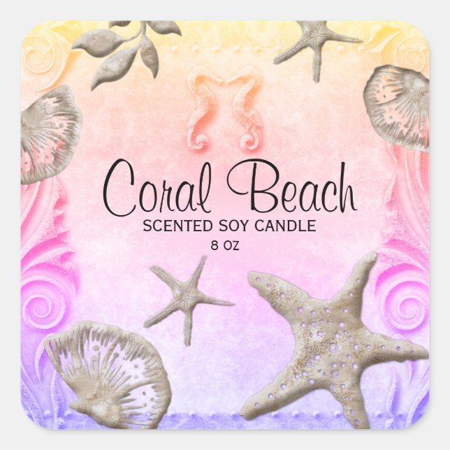 Beach Starfish Candle Seahorse Pastel Square Sticker (Front)