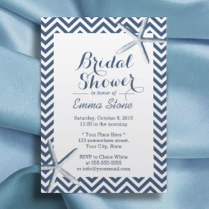 Beach Starfish Chevron Stripes Bridal Shower Invitation