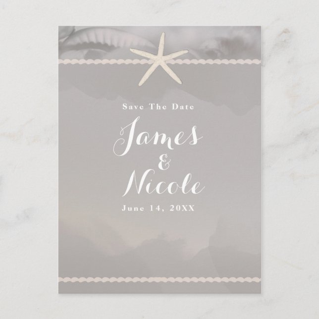 Beach Starfish Chic Grey Engagement Save the Date Postcard (Front)