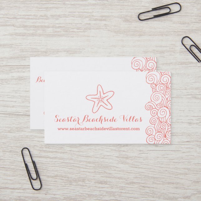 Beach starfish coral property letting cards (Front/Back In Situ)