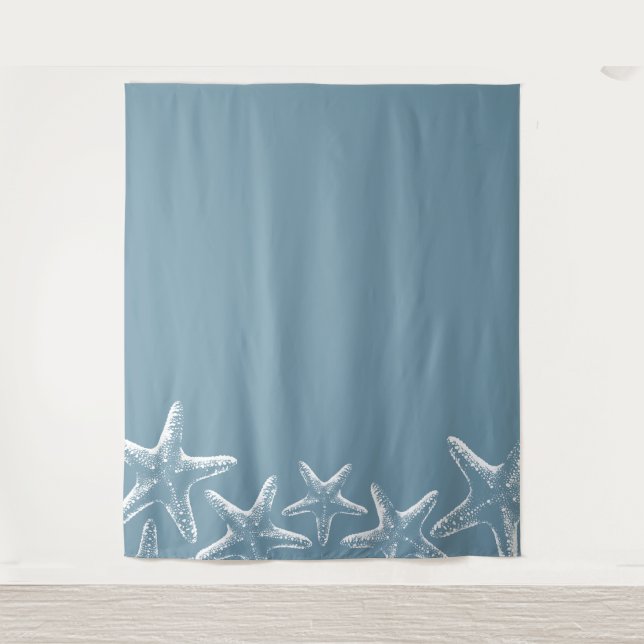 Beach Starfish Elegant Dusty Blue Summer Backdrops Tapestry (Front)