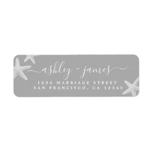 Beach Starfish Gray Wedding Return Address Return Address Label