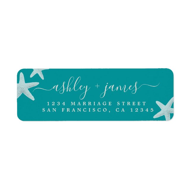 Beach Starfish Green Wedding Return Address Return Address Label (Front)