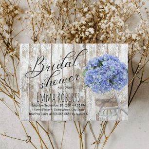 Beach Starfish Hydrangea Floral Jar Bridal Shower Invitation