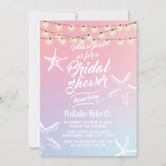 Beach Starfish Pastel Holographic Bridal Shower Invitation