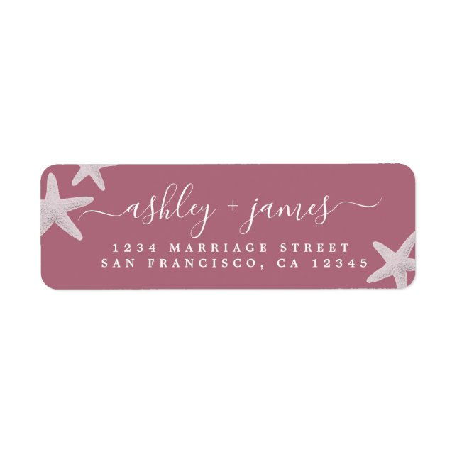 Beach Starfish Purple Wedding Return Address Return Address Label (Front)