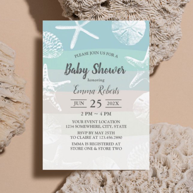 Beach Starfish & Seashells Elegant Baby Shower Invitation (Creator Uploaded)