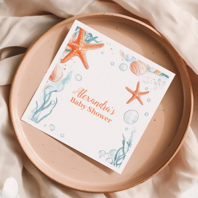 Beach Starfish & Seashells Elegant Baby Shower Napkin (Creator Uploaded)