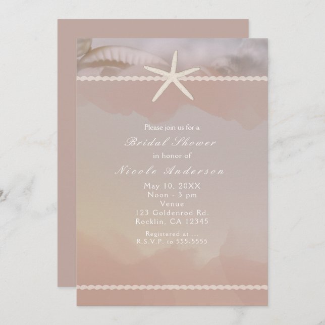 Beach Starfish Taupe Tan Elegant Invitations (Front/Back)