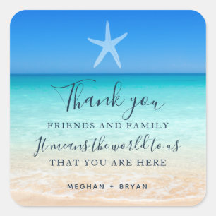 Beach Starfish Thank You Wedding Favour  Square Sticker