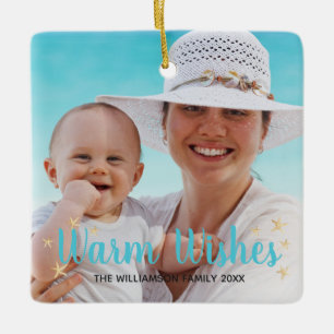 Beach Starfish Warm Wishes Christmas Custom Photo Ceramic Ornament