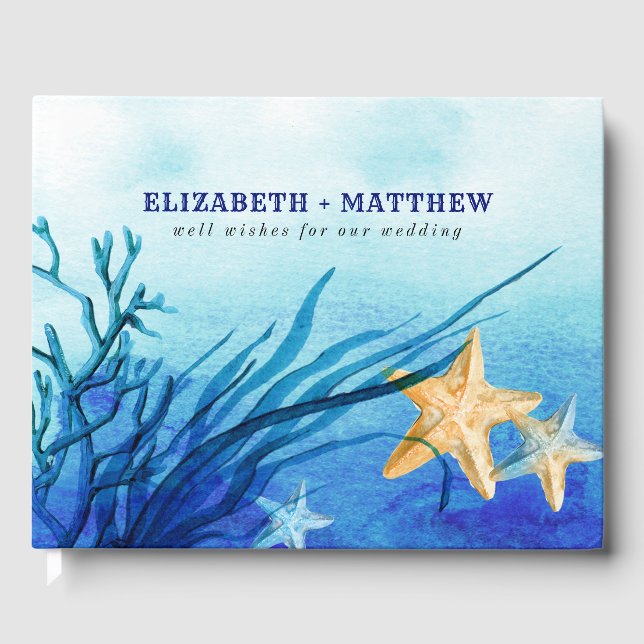Beach | Starfish Watercolor Wedding Guest Book (Front)