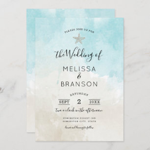 Beach Starfish Watercolor Wedding Invitation